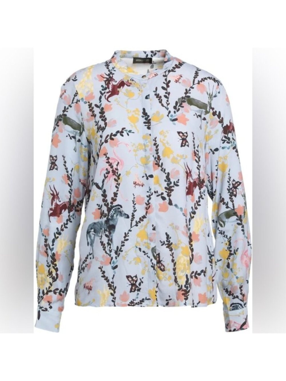 Stine Goya Silk-Feel Blouse rare  Wallpaper Print Zebra Flamingo Butterfly large